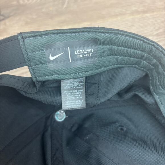 Nike Golf Legacy91 Tech Cap Dri-Fit Hat Black White Swoosh Embroidered Logo - Picture 11 of 15